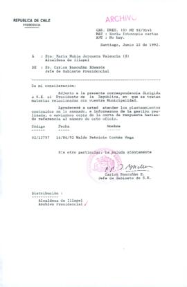 [Carta del Jefe de Gabinete de la Presidencia a Alcaldesa (S) de Illapel]