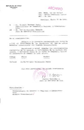 [Oficio  Gab. Pres. Ord. N° 0243 de Jefe de Gabinete Presidencial, remite copia de carta que se indica]
