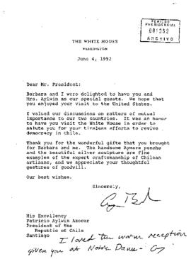 [Carta desde Washington al Presidente Patricio Aylwin]