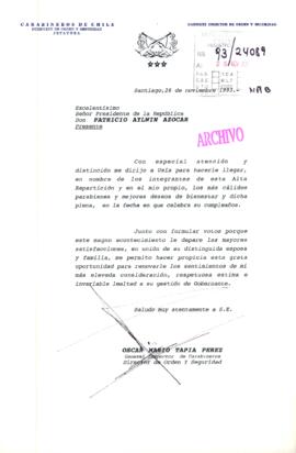 [Carta del Director de Orden y Seguridad de Carabineros de Chile dirigida al Presidente Patricio ...