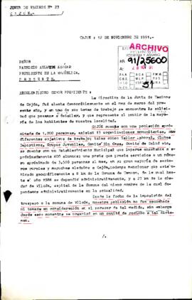 [Carta de la Directiva de la Junta de Vecinos de la localidad de Cajón dirigida al Presidente Patricio Aylwin, referente a solicitud de reincorporación a la comuna de Temuco]