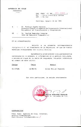 Envía fotocopia cartas a Director Ejecutivo Agencia de Cooperación Internacional Ministerio de Planificación y Cooperación.