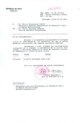 [Carta del Jefe de Gabinete de la Presidencia a SEREMI de Educación Región Metropolitana]