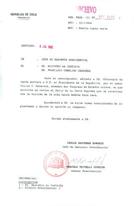 [Carta del Jefe de Gabinete de la Presidencia a Ministro de Justicia]