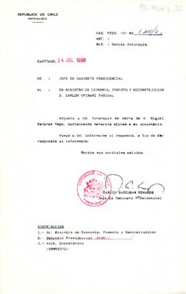 [Carta del Jefe de Gabinete Presidencial al Ministro de Economía, Fomento y Reconstrucción]