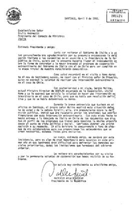 [Carta del Presidente Aylwin al Presidente del Consejo de Ministros].