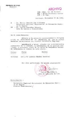 [Oficio Gab. Pres. Ord. N° 6017 de Jefe de Gabinete Presidencial, remite copia de carta que se indica]
