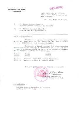 [Carta del Jefe de Gabinete de la Presidencia a Gerente General Codelco División El Teniente]
