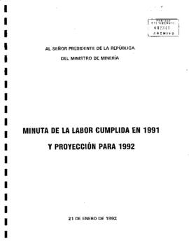 Minuta de labor cumplida en 1991 y proyección para 1992