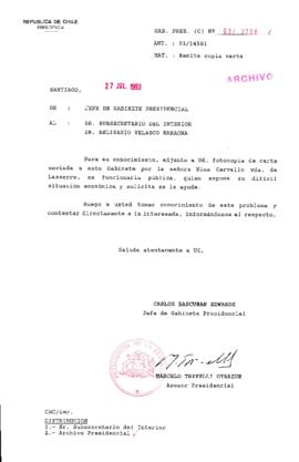 [Oficio Gab. Pres. Ord. N° 3756 de  Jefe de Gabinete Presidencial, remite copia de carta que se indica]