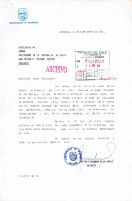 [Carta del Alcalde de la Municipalidad de Graneros dirigida al Presidente Patricio Aylwin referente a solicitud de apoyo en proyecto de piscina municipal}