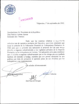 [Solicitan que acoja la petición de la Federación Nacional de Trabajadores Portuarios de Chile]