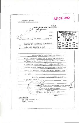 [Memorandum Nº 1091 de Director de Ceremonial y Protocolo, adjunta carta del Presidente de Brasil]