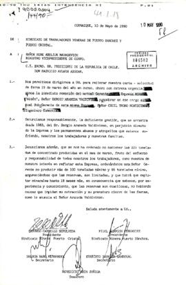 [Solicitud del Sindicato de Trabajadores de Puerto Sánchez y Puerto Cristal para laremoción del G...