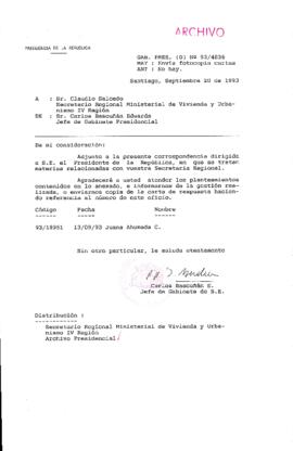 [Oficio  Gab. Pres. Ord. N° 4836 de Jefe de Gabinete Presidencial, remite copia de carta que se indica]