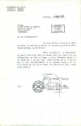 [Documento de la Ayudantía General de Carabineros de Chile ante solicitud]