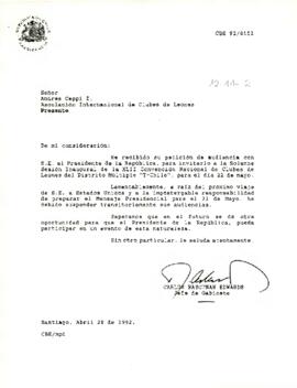 Carta de Carlos Bascuñan al Director General de la Asociación Internacional de Clubes de Leones