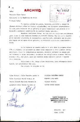 [Carta del Comité de Familiares de Combatientes Caídos por la Libertad en América Latina dirigida al Presidente Patricio Aylwin]