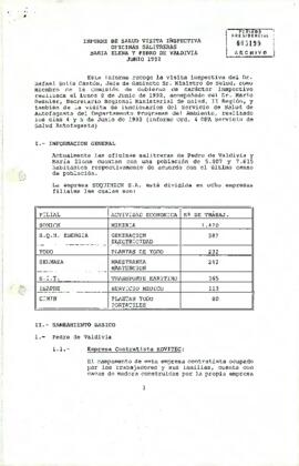 [Informe de salud visita inspectiva Oficinas Salitreras María Elena y Pedro de Valdivia junio 1992]