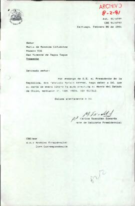 [Carta de respuesta del Jefe de Gabinete Presidencial sobre solicitud de empleo remitida al Banco del Estado de Chile]]