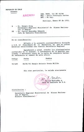 [Carta de Jefe de Gabinete de la Presidencia a SEREMI de Bienes Nacionales IV Región]