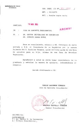 [Oficio Gab. Pres. N° 5932 de Jefe de Gabinete Presidencial, remite copia de carta que se indica]