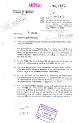 [Sobre derecho a asignación se zona docentes establecimientos Decreto Ley Nª 3.166 de 1980]