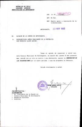 [Carta de la Municipalidad de Antofagasta informa que el Consejo Municipal de Dicha Comuna, aprobó la Renovación de las Contribuciones]