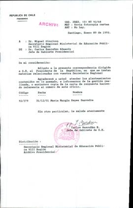 [Carta de Jefe de Gabinete de la Presidencia a SEREMI de Educación VIII Región]