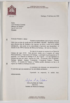 Carta de Sylvia Soublette dirigida al Ministro de Defensa Nacional sr. José Florencio Guzmán