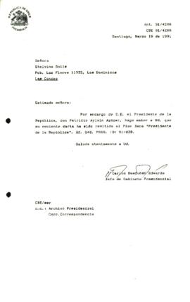 [Informa que carta fue remitida a Plan Beca "Presidente de la República", Of. GAB. PRES. (0) 91/830]