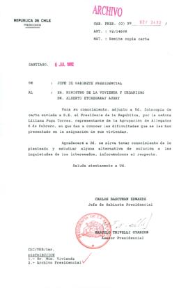 [Carta del Jefe de Gabinete de la Presidencia a Ministro de Vivienda y Urbanismo]