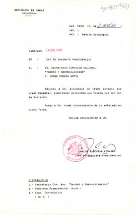 [Carta del Jefe de Gabinete Presidencial a Secretario Comisión Nacional Verdad y Reconciliación, Jorge Correa Sotíl]