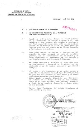 [Carta de agradecimientos por trabajar durante este gobierno como Gobernador Provincial de Coyhaique]