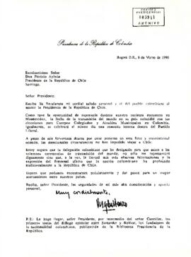 [Carta del Presidente de Colombia, Virgilio Barco]