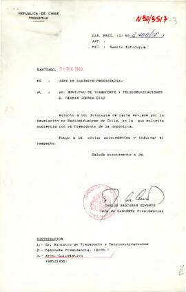 [Carta de Presidencia, dirigida a Ministro de Transporte y Telecomunicaciones]