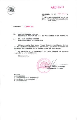 [Carta del Secretario Privado del Presidente de la República a Subsecretario de Educación]