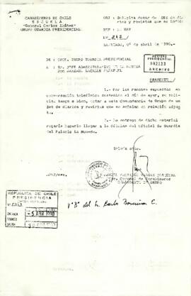 [Carta de Guardia Presidencial dirigida a Jefe Administrativo del Palacio de la Moneda]