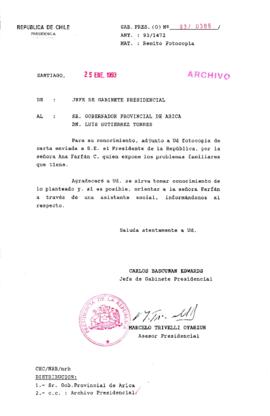 [Oficio  Gab. Pres. Ord. N° 0386 de Jefe de Gabinete Presidencial, remite copia de carta que se indica]