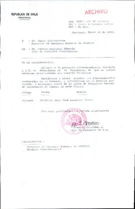 [Carta del Jefe de Gabinete de la Presidencia a Director de RRHH de Codelco]