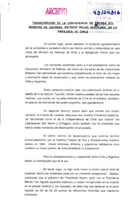 Transcripción de la Conferencia de Prensa del Ministro de Defensa, Patricio Rojas Saavedra, en la Embajada de Chile