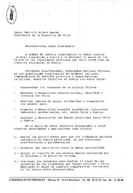 [Carta de la Chilenska Riksfürbundet al Presidente de la Republica|.