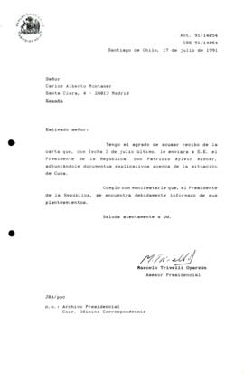 [Carta acusando recibo de correspondencia junto con documentación explicativa  acerca de la situación de Cuba]