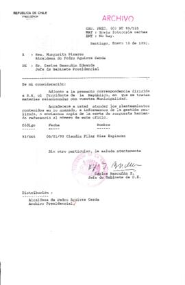 [Oficio  Gab. Pres. Ord. N° 0125 de Jefe de Gabinete Presidencial, remite copia de carta que se indica]