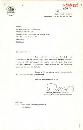 [Carta de Presidencia dirigida a Gerente General de Compañía de Teléfonos de Chile]