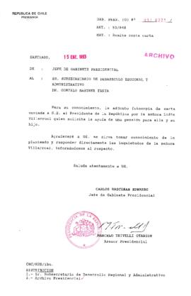 [Oficio  Gab. Pres. Ord. N° 0221 de Jefe de Gabinete Presidencial, remite copia de carta que se indica]