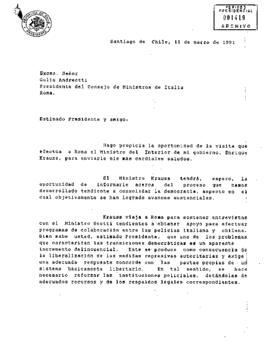 [Carta al Presidente del Consejo de Ministros de Italia]