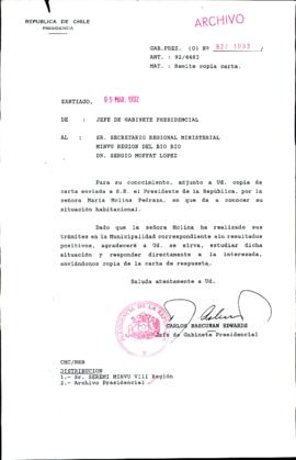 [Carta del Jefe de Gabinete de la Presidencia a SEREMI de Vivienda VIII Región]