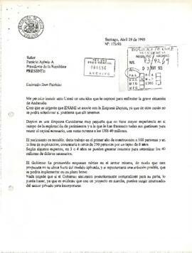 [Carta del Senador Ricardo Hormazabal dirigida al Presidente informado grave situación de Andacollo]