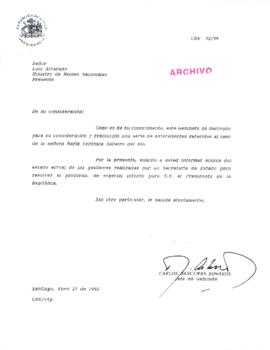 [Carta del Jefe de Gabinete Presidencial al Ministro de Bienes Nacionales]
